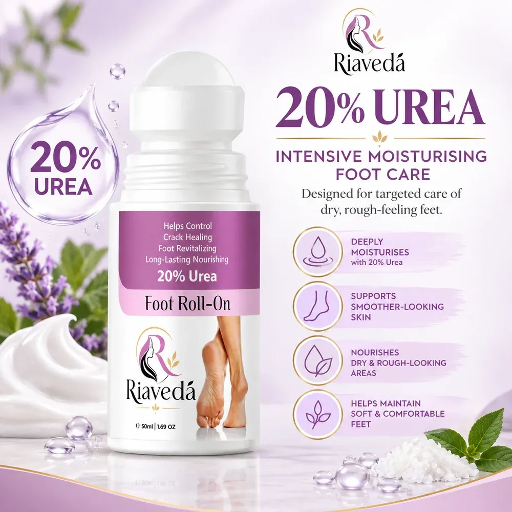 Riaveda 20% Urea Foot Roll-On – intensive moisturizing foot care features