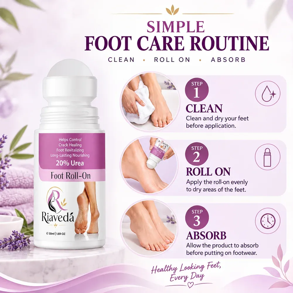 Riaveda 20% Urea Foot Roll-On – 3-step foot care routine guide